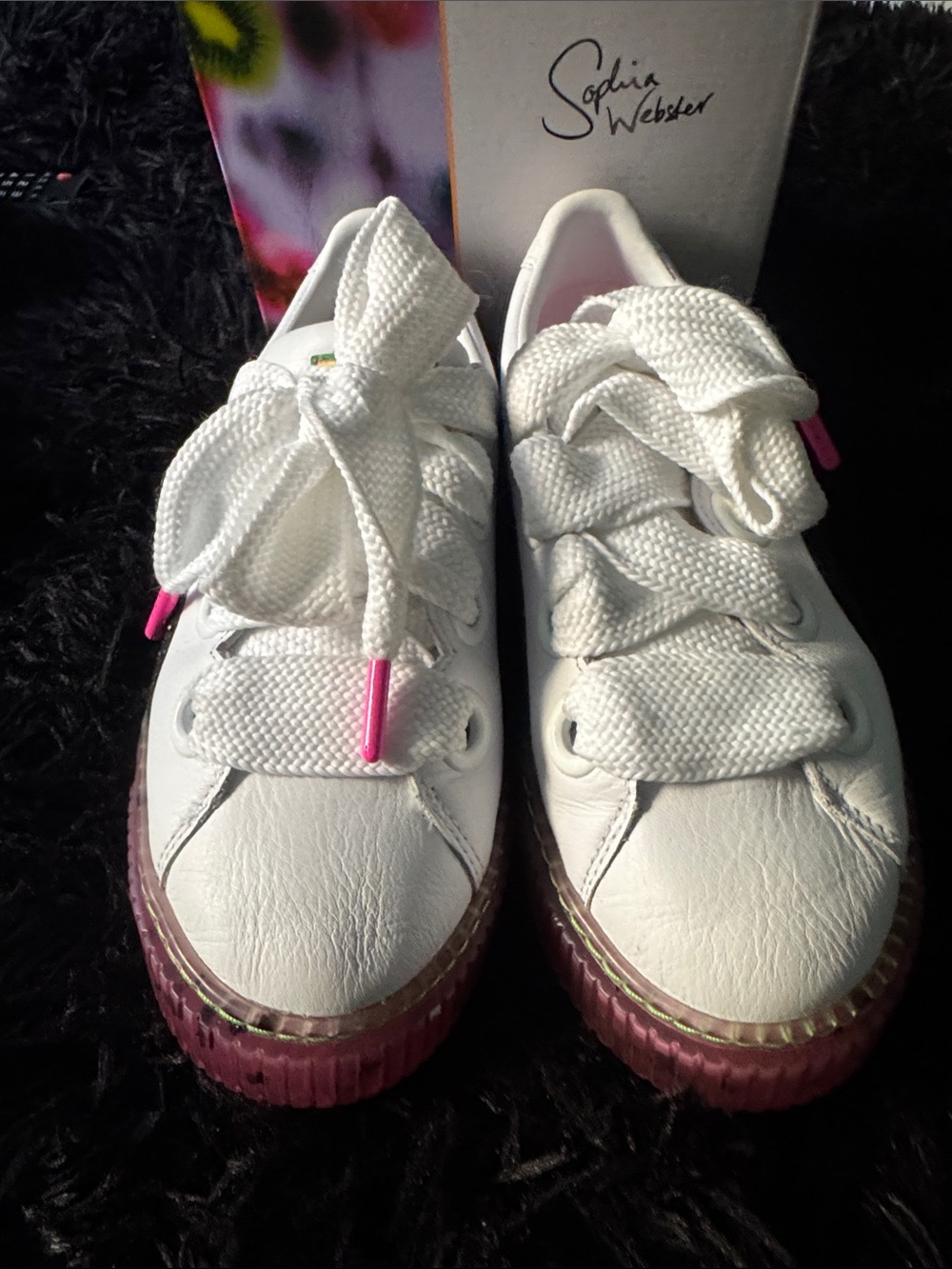 Sophia Webster White Sneakers with Pink Sole and Pink Lace Tips